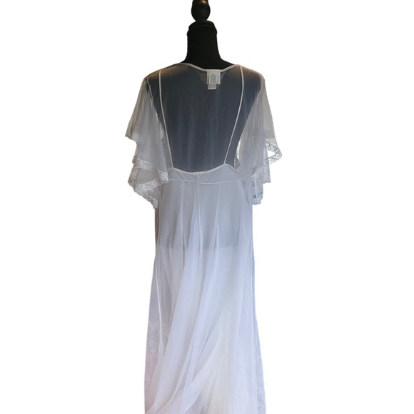 Vintage Quiet Moments White Lace Sheer Peignoir Set Nightgown Robe Bridal USA  L - Picture 3 of 9